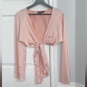 PrettyLittleThing - Pink Satin Tie-Front Top
